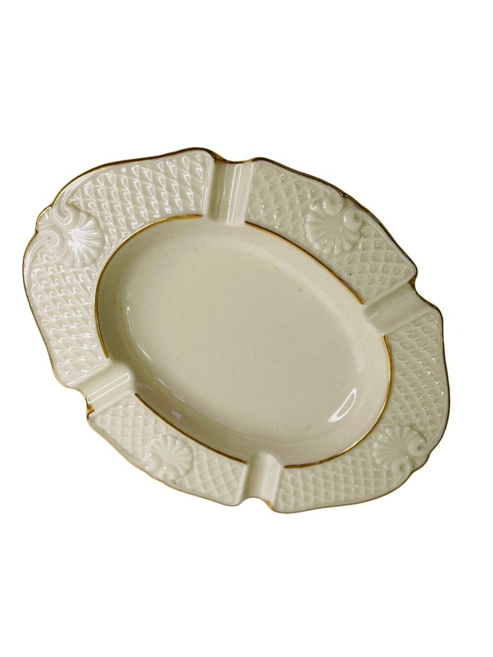 Vintage Lenox Ashtray Aegean Pattern Oval Ivory Color with 24K Gold Rim Made in